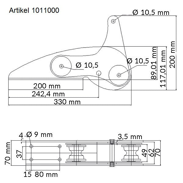 1852 Ankerrolle mit Wippe rostfreier Stahl AISI 316
