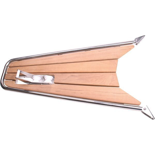 Bugplattform rostfreier Stahl mit Teakholzbelag und Ankerrolle L=115cm B=52cm Rohr D=32mm