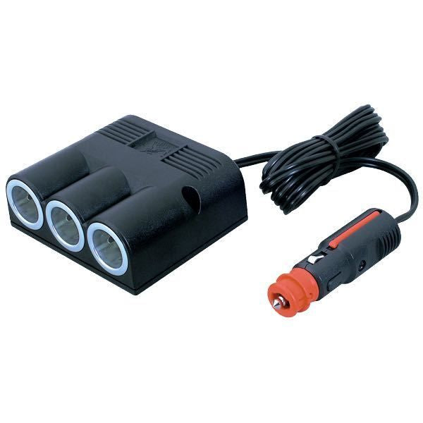 Steckdose 3-fach Zigarettenanzünder 12/24V 20A Aufbaumontage mit Kabel L=2m und Stecker