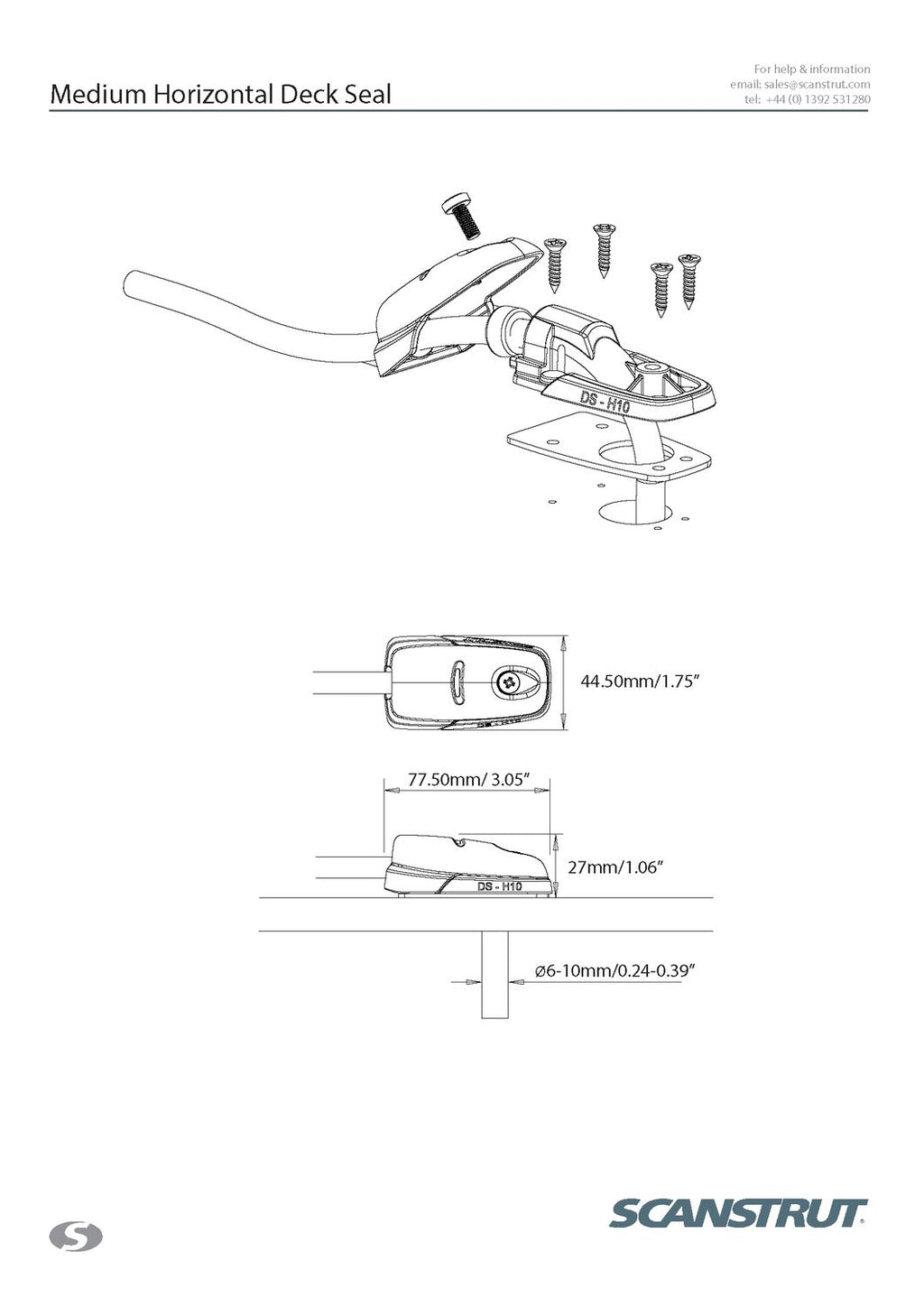 Scanstrut Kabeldurchführung DS-H10 Kunststoff waagerechte Montage für Kabel D=6-10mm grau