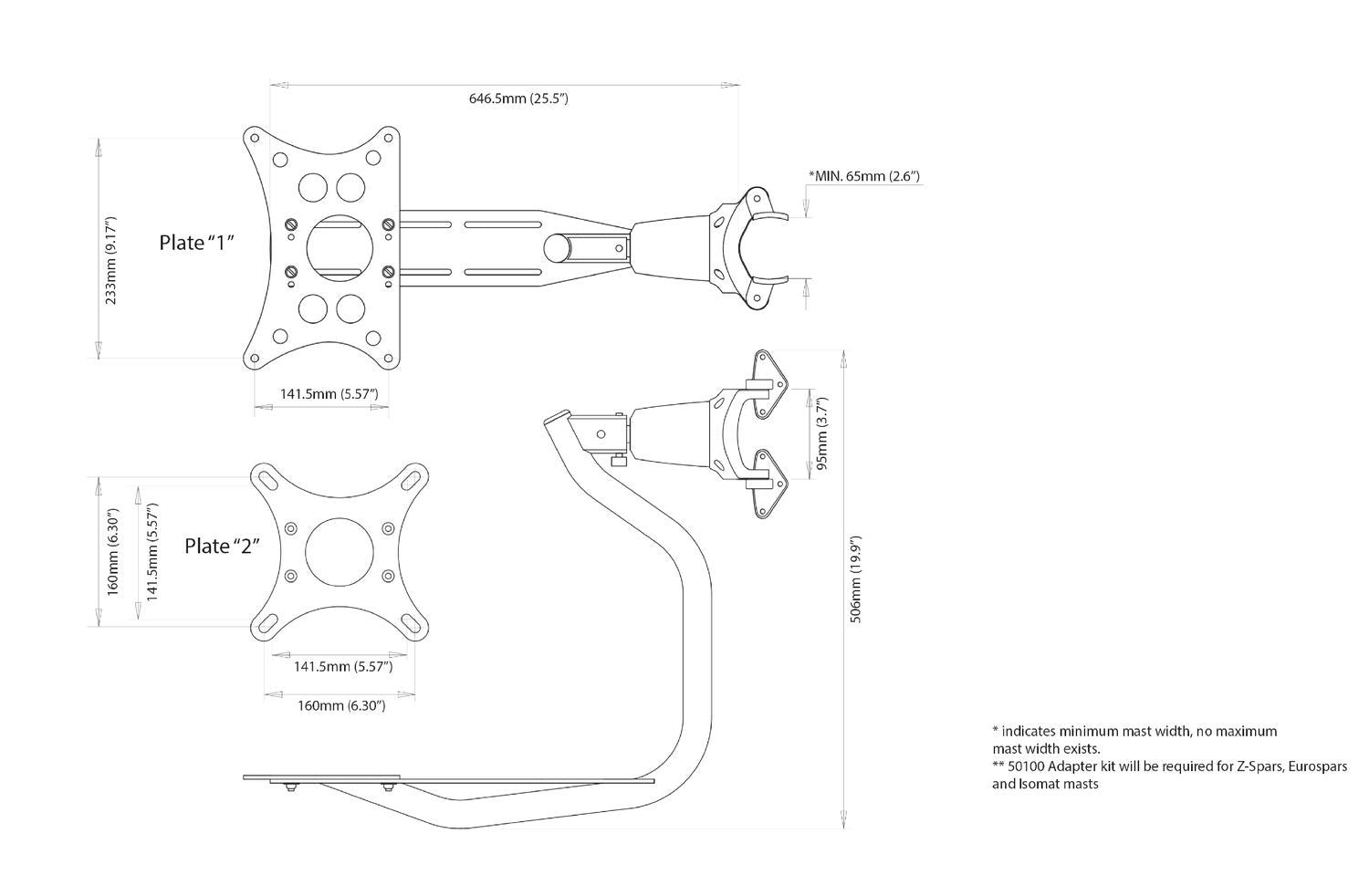 Scanstrut Radarhalterung LMM-1 für Mastmontage mit kardanischer Halterung weiss