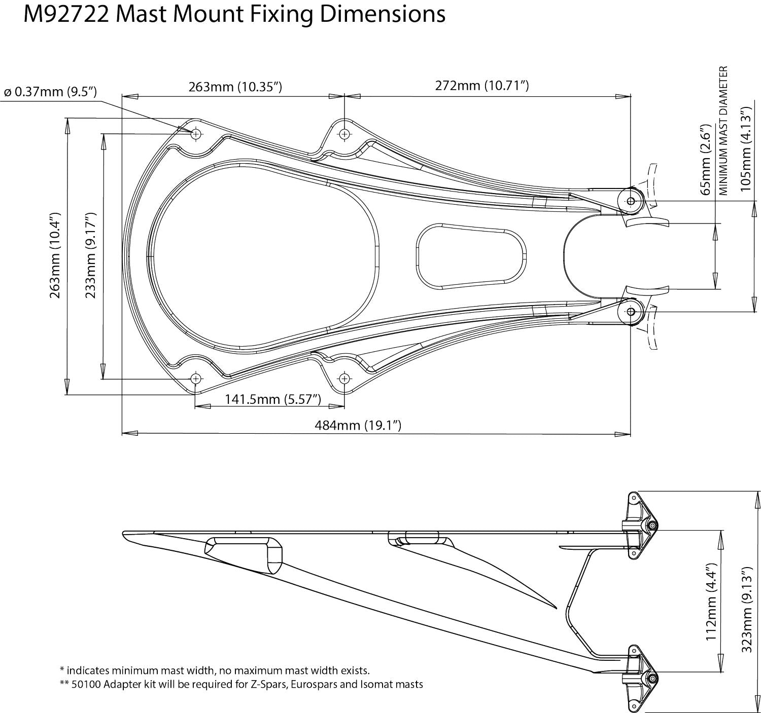 Scanstrut Radarhalterung M92722 Mastmontage für Radarantenne Aluminium D=max 18'' weiss