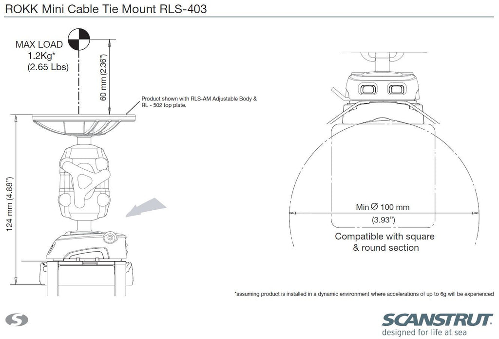 Scanstrut ROKK MINI Basis mit Kabelbindern RLS-403 für Rohre oder Rechteckprofilen