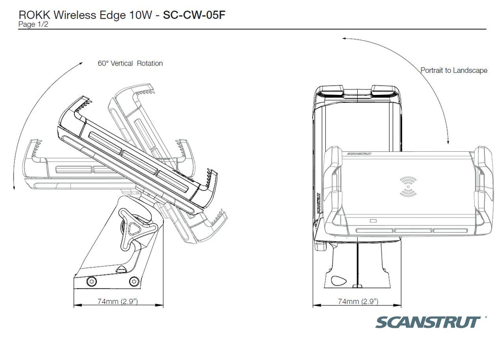 Scanstrut ROKK Ladegerät Edge SC-CW-05F mit Standfuss-Halterung für kabelloses Laden von Smartphones 12/24V 10W Ausgang max 2A wasserdicht nach IPX6
