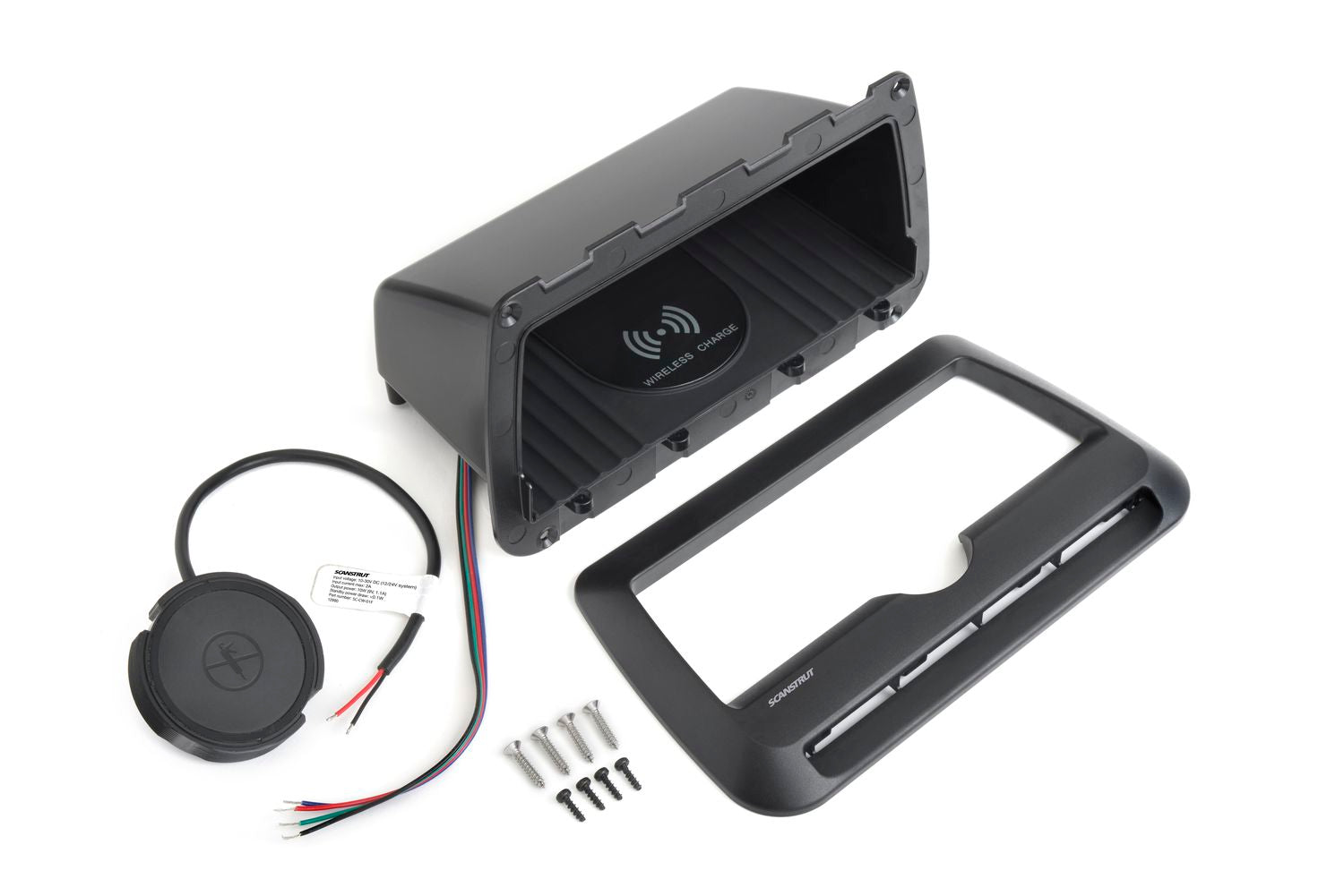 Scanstrut ROKK Ladegerät COVE LED SC-CW-10F Ablagefach quer mit LED-Beleuchtung zum Einlegen für kabelloses Laden von Smartphones 12/24V 10W Ausgang max 2A wasserdicht nach IPX6