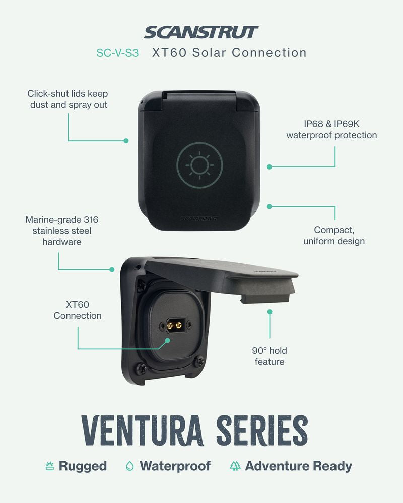 Scanstrut Ventura Serie - Anschlussdose für SolarPaneele wasserdicht nach IP68 max 30A für Amass XT60EW-M-Stecker